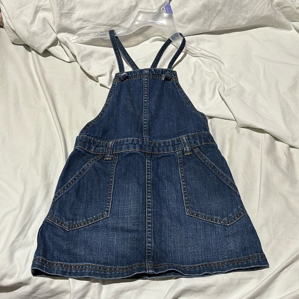 Tea Jumper denim 6 blue jean adjustable straps a line flare euc